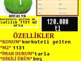 ANTALYA KORKUTELİ YELTENDE SATILIK 1131 M2 YATIRIMLIK ARSA POLAT EMLAK