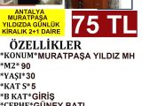 ANTALYA MURATPAŞA YILDIZDA GÜNLÜK KİRALIK 2+1 EŞYALI DAİRE POLAT EMLAK