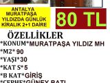 ANTALYA MURATPAŞA YILDIZDA GÜNLÜK KİRALIK 2+1 EŞYALI DAİRE POLAT EMLAK