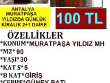 ANTALYA MURATPAŞA YILDIZDA GÜNLÜK KİRALIK 2+1 EŞYALI DAİRE POLAT EMLAK