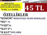 ANTALYA MURATPAŞA YILDIZDA GÜNLÜK KİRALIK 1+1 EŞYALI DAİRE POLAT EMLAK