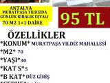 ANTALYA MURATPAŞA YILDIZDA GÜNLÜK KİRALIK 1+1 EŞYALI DAİRE POLAT EMLAK
